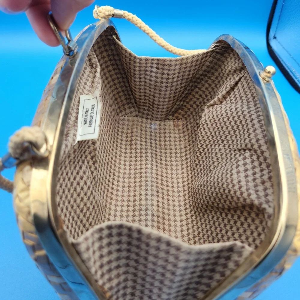 Vintage Retro‎ Woven Wicker Rattan Basket style Purse Crossbody Shoulder Bag